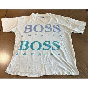 Vintage 90s Boss America T Shirt Men XL Purple‎ Teal Hip Hop *READ*